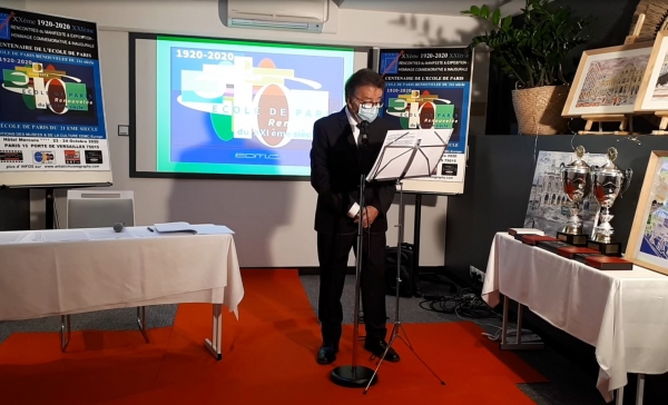 Allocution du peintre Cazorla-Cazo, peintre du monde. Membre du Comité du Centenaire-Hommage à l'Ecole de PARIS 1920-2020. Ancien propriétaire-directeur à PARIS, de la GALERIE DU DÔME à MONTPARNASSE.  