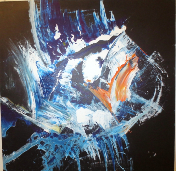 “Mer” Acrylic sur toile  (80x80cm), oeuvre de Cécile DURET, peintre, lauréate du Palmarès.