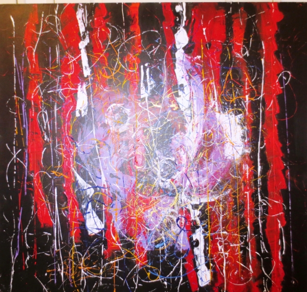 “Entrelacs” , Acrylic sur toile  (100x100cm ), oeuvre de Cécile DURET, peintre, lauréate du Palmarès.