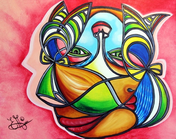 “Mon Enfant” acrylique et huile 50x65cm, oeuvre d' Élisabeth AUER, peintre, créatrice du 