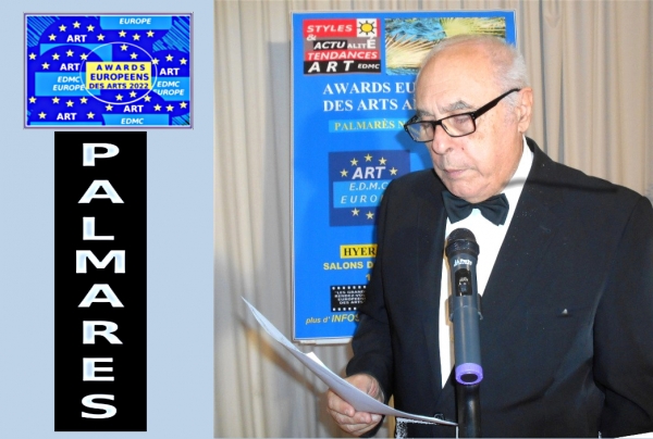 Annonce par le président du Comité du Jury du Palmarès des Awards Européens des Arts 2022 Salon Dali Hôtel Mercure **** à Hyères-Les-Palmiers Côte-d'Azur