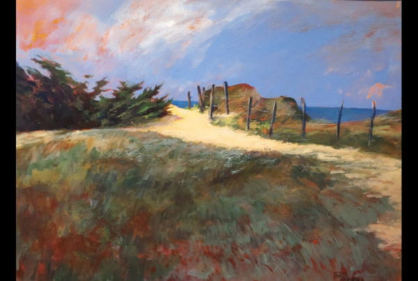 ''Matinée Sereine'', acrylique sur toile, 65x50 cm, de Marie-Pierre MAURER, Lauréate du Concours national du Centenaire. Il émane de ses paysages des sensations de paix, ses premiers plans aux nuances atténuées nous entraînent vers la lumière du lointain.
