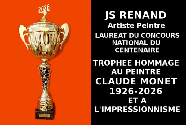 Le Trophée du Centenaire Claude MONET a été attribué à l'artiste peintre JS RENAND, marquant ainsi sa position en avant garde internationale, dans la continuité et le renouveau de l'impressionnisme contemporain dont il actualise le style.  