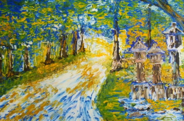 Paysage du peintre Toshio ASAKI. Une poésie infinie se marie aux touches de l'artiste, va droit au coeur du spectateur. 