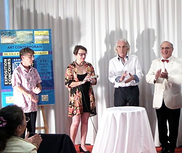 Annonce des résultats du Palmaresde G à D, Jean-Michel VIOLO, membre du Jury, Annie d'HERPIN, présidente du Jury, Alain DELIC vice-président du Jury,Antoine ANTOLINI, secrétaire du Jury