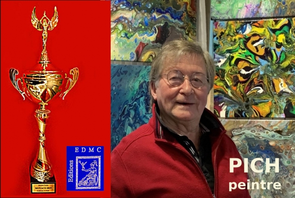 PICH, peintre. Lauréat du Palmarès. A Monte-Carlo les oeuvres d'Abstraction Sous-Marine et le style de l'artiste lui ont valu l'attribution par le Comité Jury du Grand Trophée International des Styles Artistiques - Monaco 2019