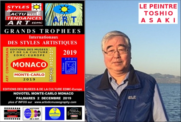 Toshio ASAKI peintre, lauréat du Palmarès. Grand Trophée International des Styles Artistiques - Monaco 2019 