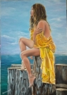  “la Fille du Ponton”,  acrylique sur toile de lin (65X92cm), oeuvre de Frédéric BOIRIE, peintre, Lauréat du Palmarès.