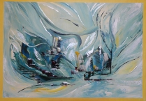  “Introspection”  acrylic au couteau sur toile (92x65cm) oeuvre d'Isabelle GELI, peintre surréaliste abstraite, 