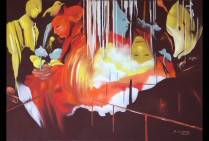 ''Quand jaillit la Lumière du Néant'' Pastel sec 50x60cm. Nicole GUYON parvient à créer une esthétique surréaliste d'une grande intensité avec une montée en puissance des couleurs inédite. Une inspiration née des grottes de Vallorbe en Suisse. 