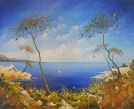 LES PAYSAGES COTIERS DU PEINTRE ERIC BRUNI NE PEUVENT LAISSER INSENSIBLE LE PUBLIC, ILS SONT LA SYNTHESE D'UNE RIVIERA IDEALE