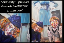 Isabelle VANHECKE. Son style pictural marque une avancée dans l'art contemporain pour le traitement portraitiste, sur la toile scénographie de contexte fauvisme quasi expressionniste spécifiques au caractère du visage créent l'évènement.
