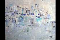 Une marine portuaire en style impressionniste abstrait de la peintre Christiane BROUSSARD, un talent abouti.
