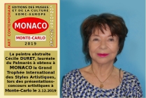 Cécile DURET, peintre abstraite. Grand Trophée International des Styles Artistiques - Monaco 2019 